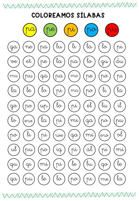 Lectoescritura Trabajamos la atención coloreando sílabas pa pe pi po pu