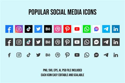 Popular Social Media Icons Set Graphic By Elchinarts · Creative Fabrica