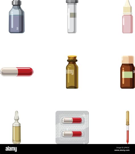 Los Medicamentos Los Iconos De Estilo De Dibujos Animados Imagen