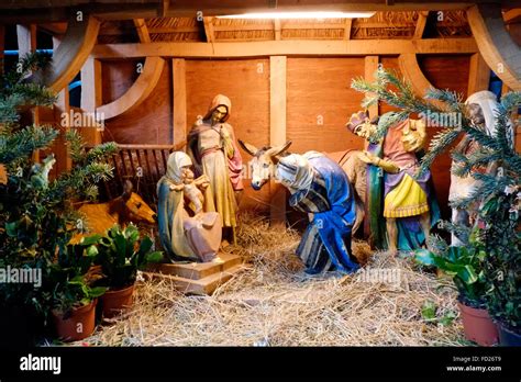 A Nativity Scene Set Up In A Church At Christmas Stock Photo Royalty