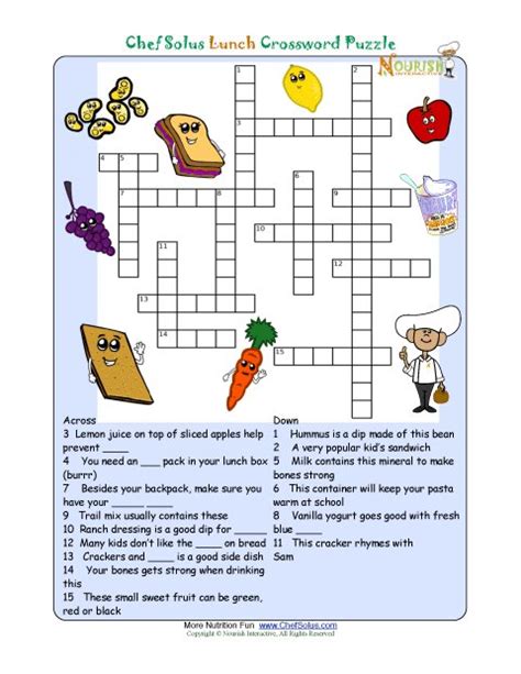 We can help you solve those tricky clues in your crossword puzzle. Printable Nutrition Crossword Puzzle - Lunch