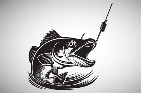 Jumping Bass Fish Hook Fishing SVG Cut File Vector Cricut Clipart