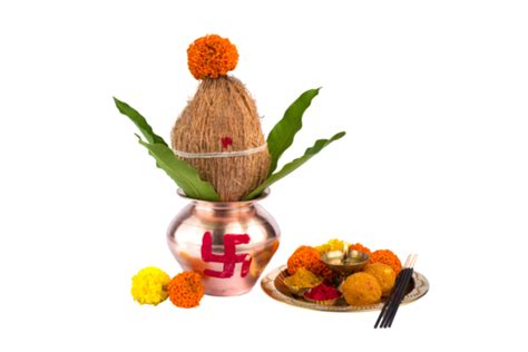 Hindu Puja Essentials Kalash Thali Diya Puja Pooja Handmade PNG