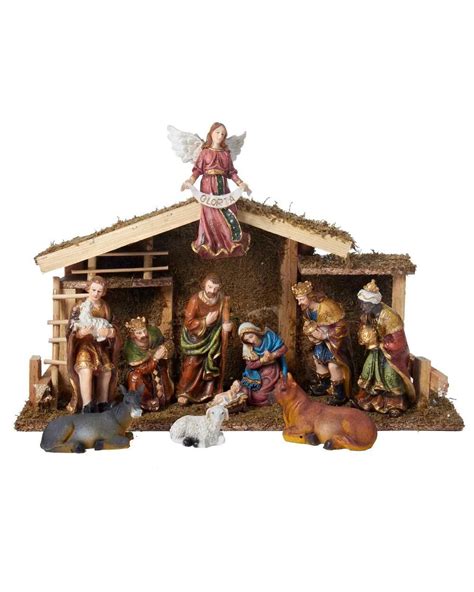 12 Piece Nativity Set With Wooden Stable Christmas Nativity Scene