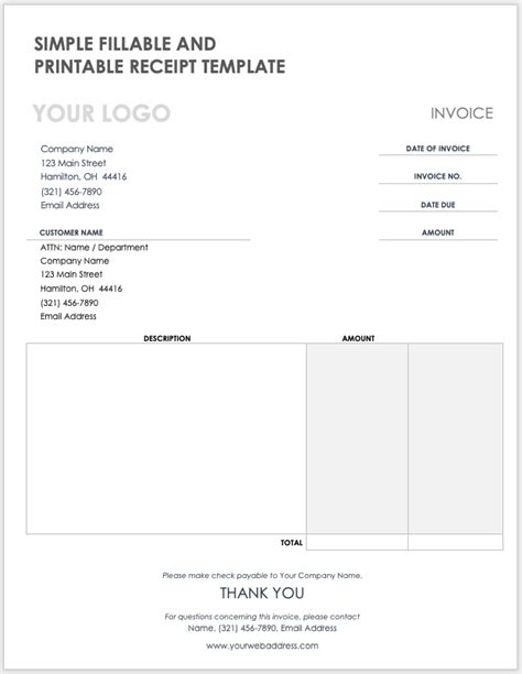 Free Microsoft Word Receipt Templates Smartsheet