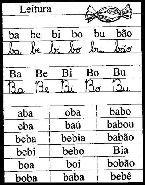 Sílabas Atividades ba be bi bo bu para alfabetização