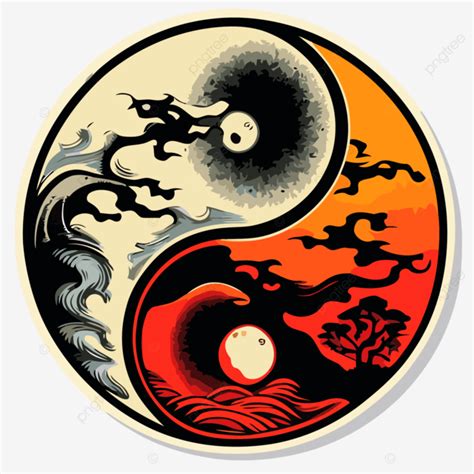 Este Adesivo De Arte Yin Yang Apresenta Um Clipart De Sol E Nuvens