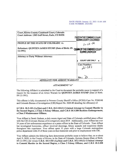 Affidavit For Arrest Warrant Stump Documentcloud