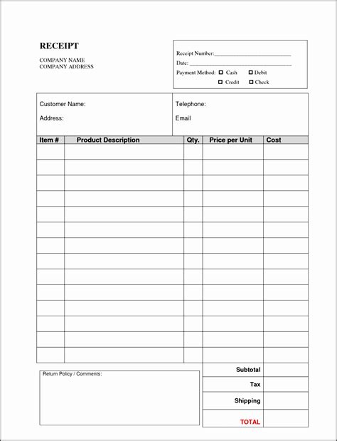 Free Printable Receipt Forms Printable Forms Free Online