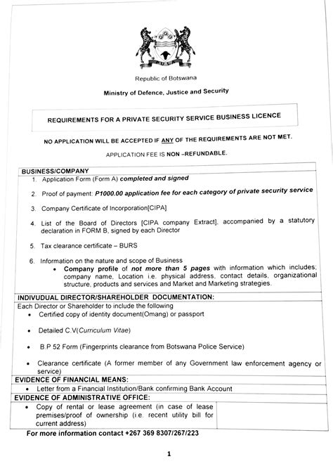 Requirements Ministry Of Defence And Security Botswana