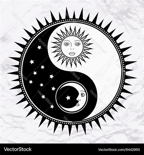 Yin Yang Symbol With Moon And Sun Royalty Free Vector Image