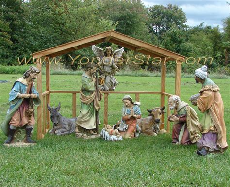 Outdoor Nativity Scene With Wooden Stable Yonder Star Christmas Shop Llc