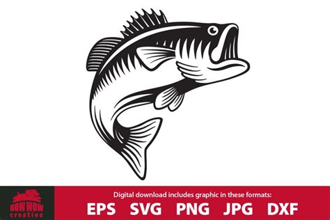 Jumping Bass Fish Fishing SVG Cutting File Clipart