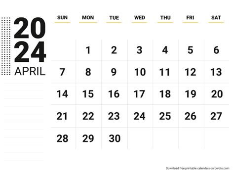 April 2024 Printable Calendar Free Download Pdf