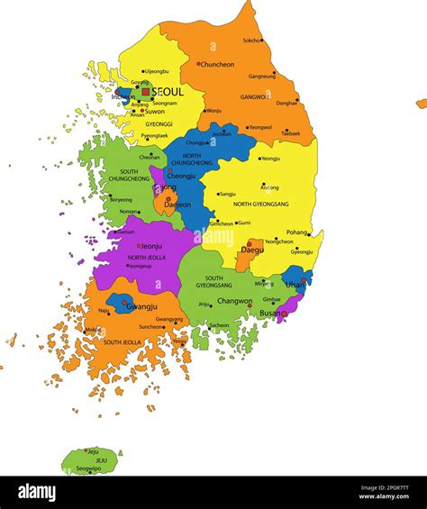 Colorful South Korea Political Map With Clearly Labeled Separated