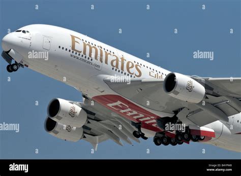 Emirates A380 Airbus Super Jumbo Jet Takes Off From The Southern