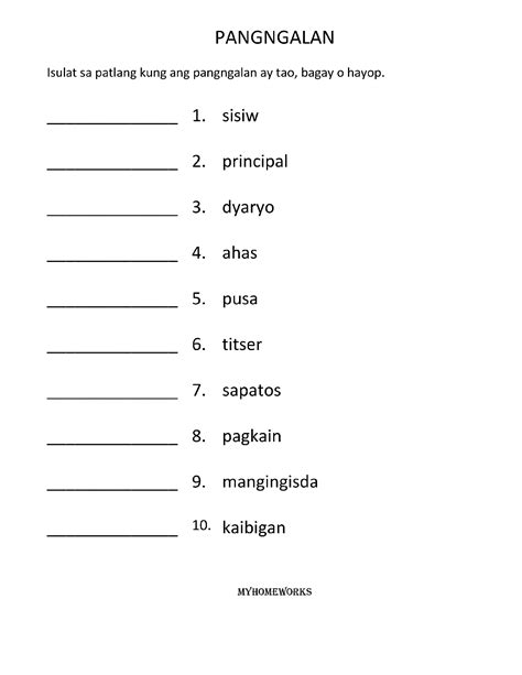 Uri Ng Pangngalan Ayon Sa Konsepto Interactive Worksheet Live