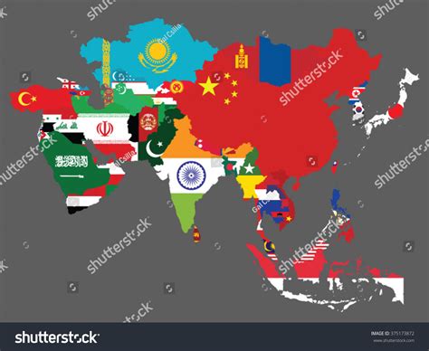 Mapa detallado de Asia con todas vector de stock libre de regalías