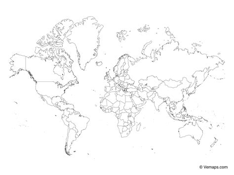 Outline Map Of The World With Countries Mercator Projection Free