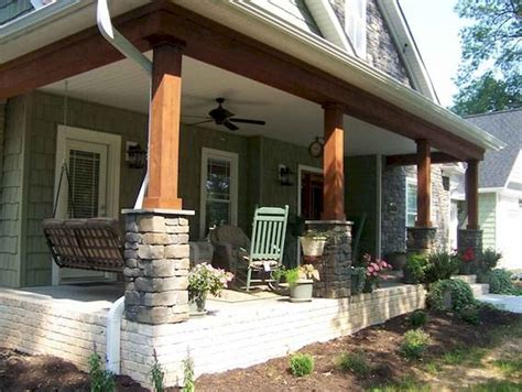 *this front porch transformation was sponsored by lowe's. 85 Beautiful Wooden and Stone Front Porch Ideas ...