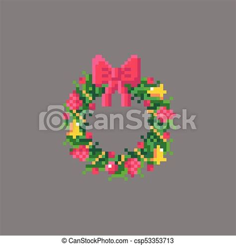 Pixel Art Christmas Wreath With Red Bow Canstock