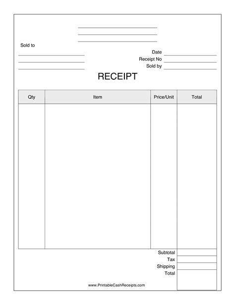 Receipt Templates Printable Free