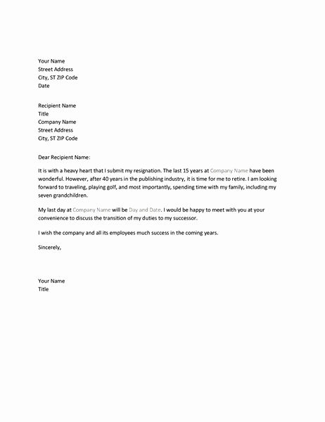 50 Letters Of Resignation for Retirement | Ufreeonline Template