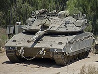 Merkava IVm parking near a military outpost