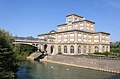 The “Cathedral” building and the Pont Hardi of the Menier chocolate factory, built in 1906 in a specific reinforced concrete (béton fretté), Noisiel, France.