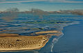 Nordfriesisches Wattenmeer: in der Bildmitte Hallig Süderoog, dahinter die Insel Pellworm, davor Süderoogsand