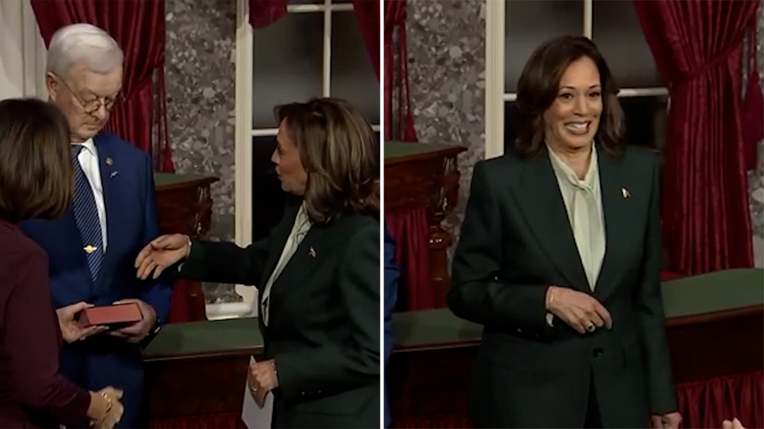 Senator's husband appears to snub Kamala Harris handshake