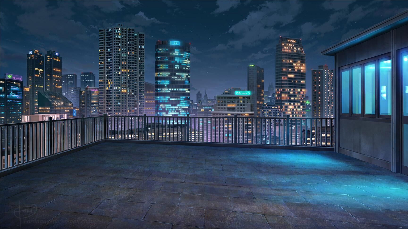 Anime Night Sky Rooftop Find The Best Anime City Wallpapers On | The ... image.