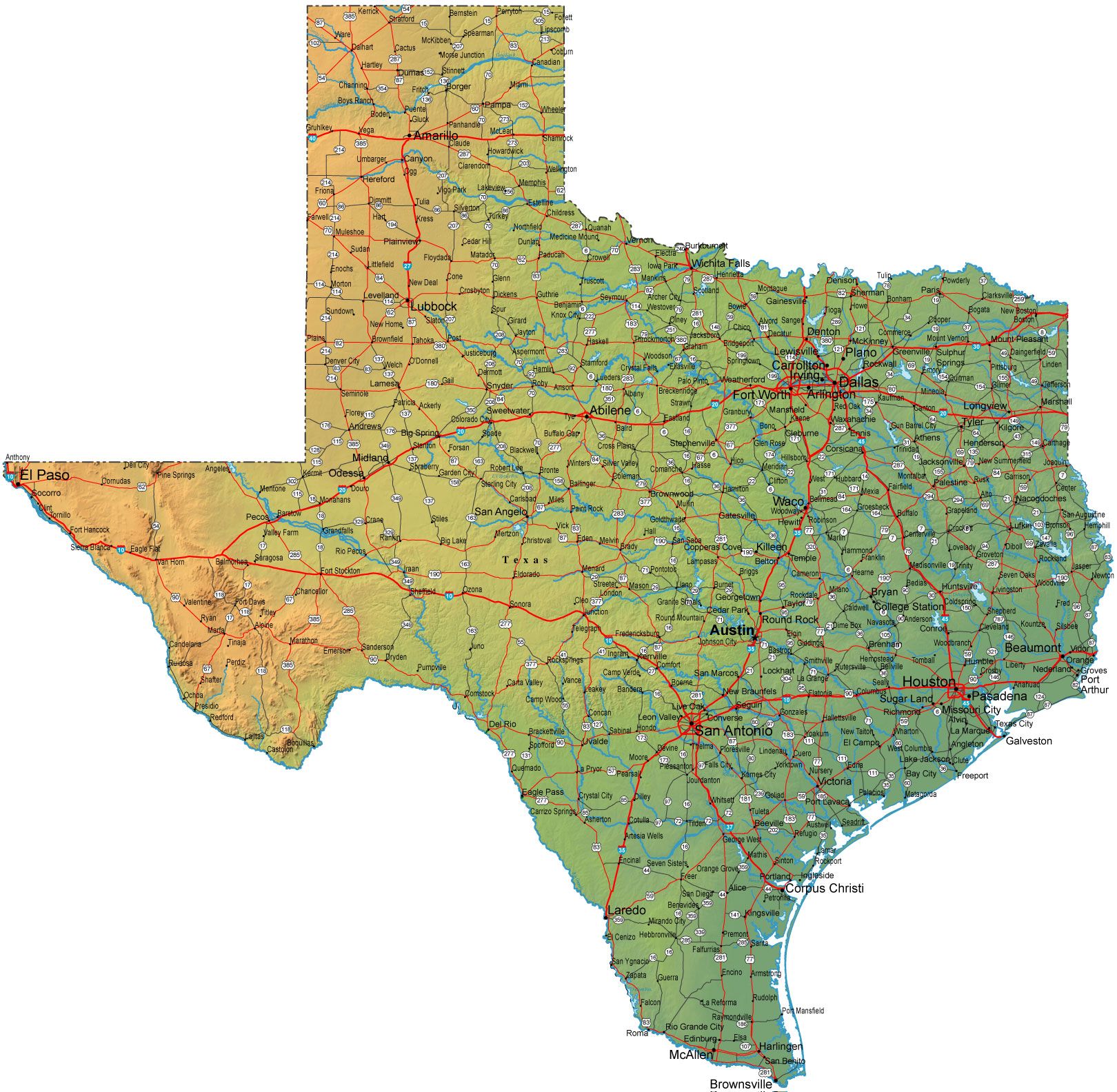 Texas State Map With Cities And Towns