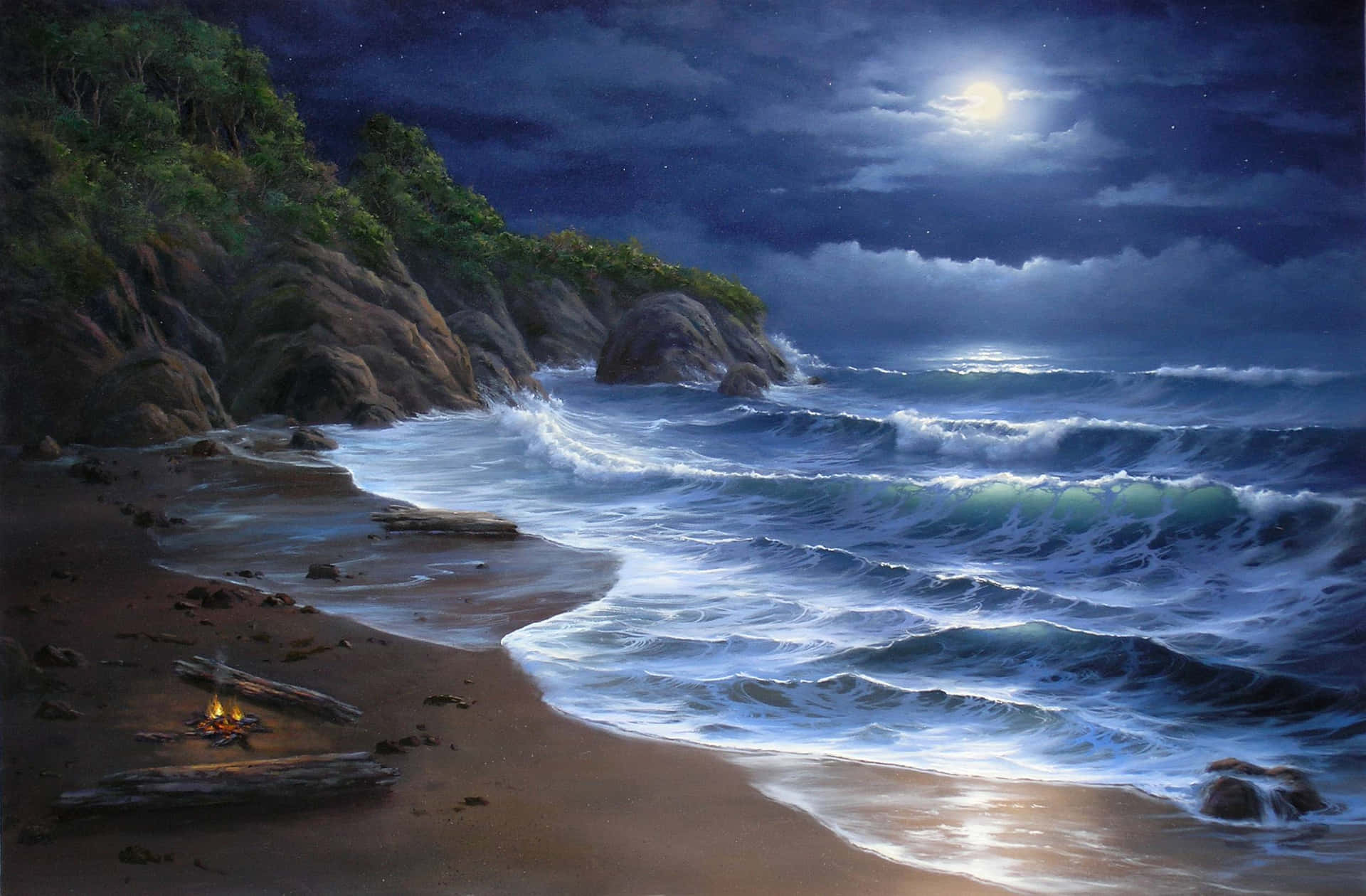 Moonlight Beach Wallpaper