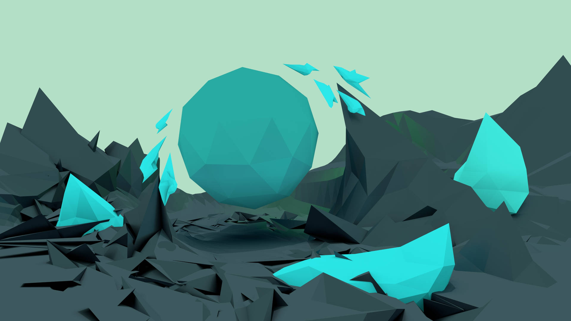 Low-Poly Giant Cyan Orb Wallpaper