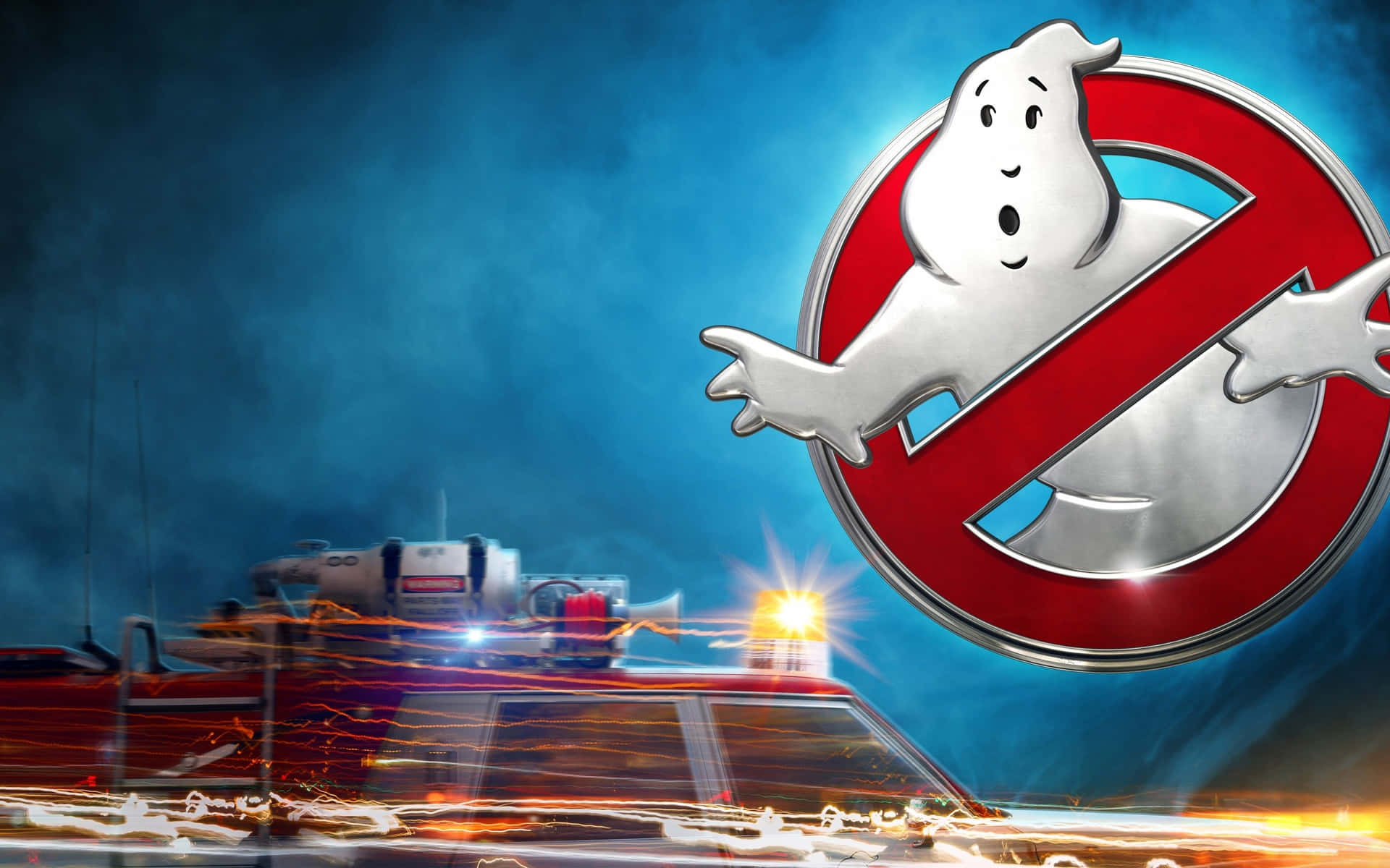 Download ghostbusters - a ghostbuster logo with a car in the background ...