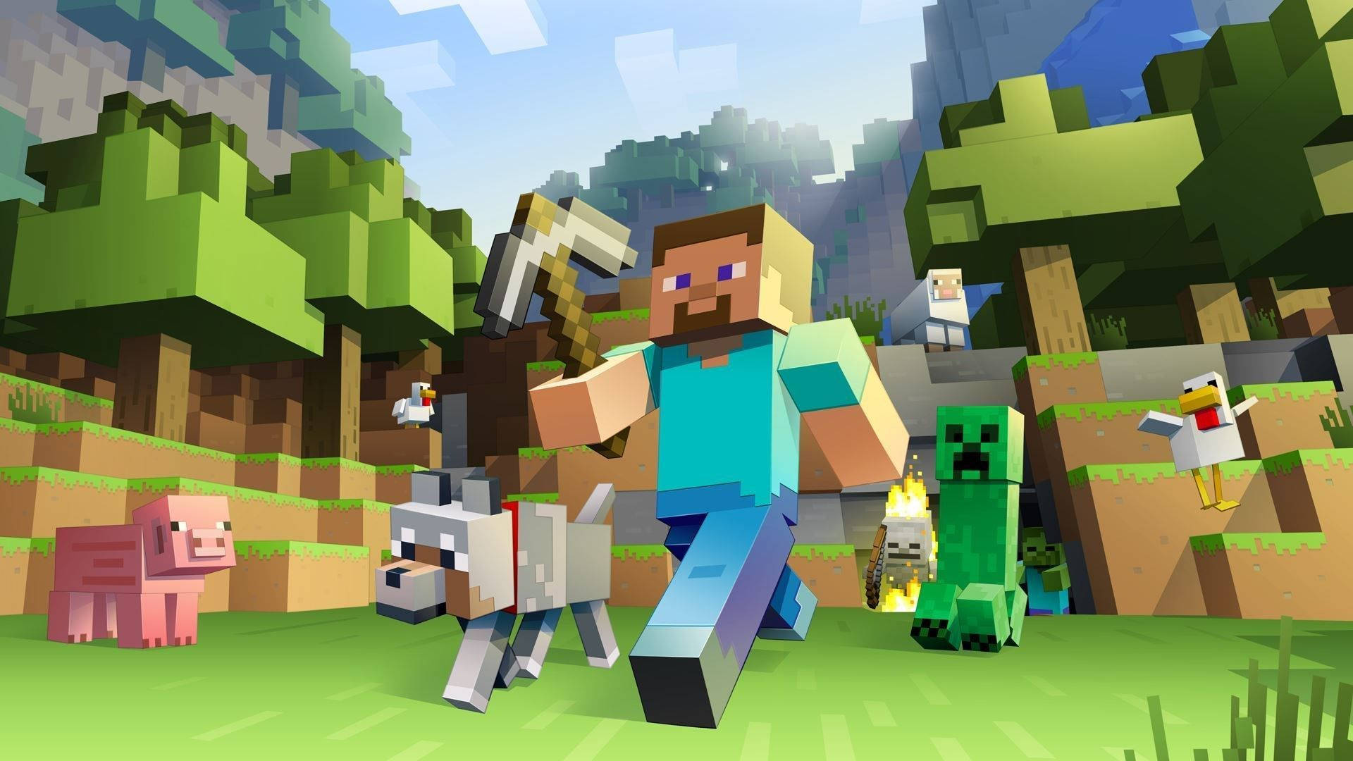 Steve Walking With Stone Pickaxe Minecraft HD Wallpaper