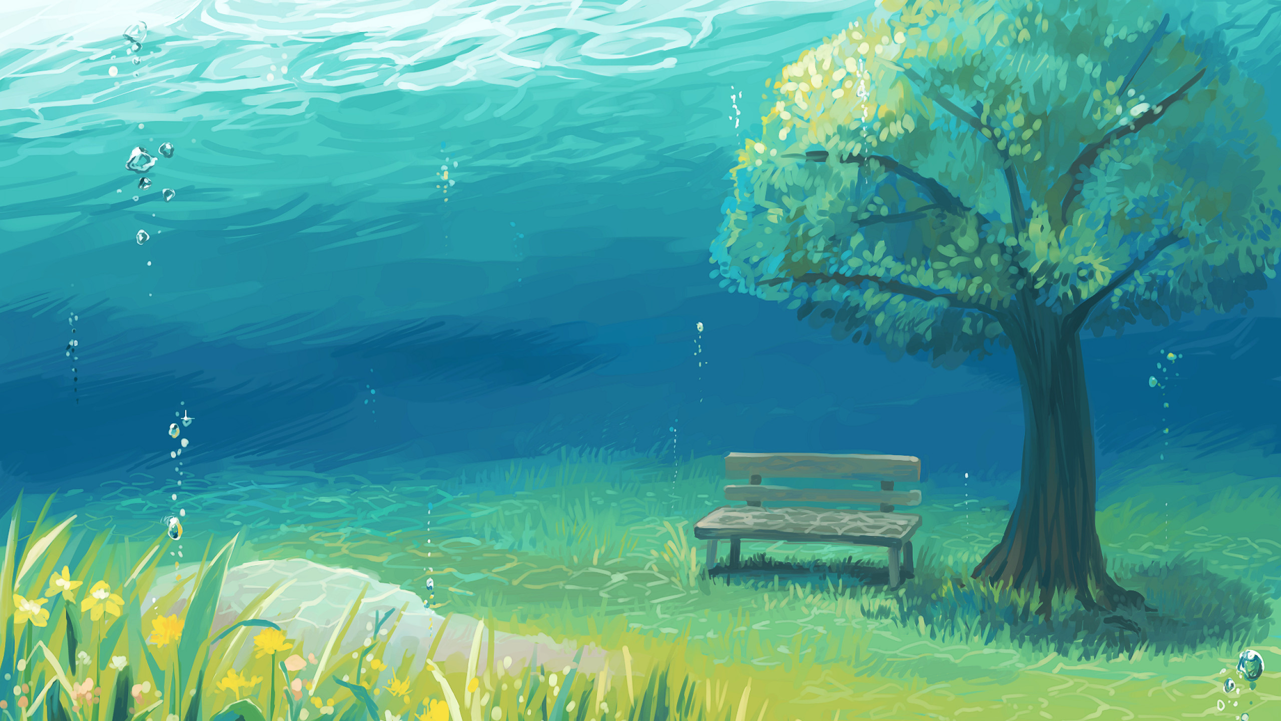 Anime Landscape Anime Girl Tree Flowers Grass Worm View wallpaper ...