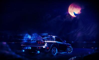 Mazda RX-7, car, dark, Back to the Future, movie, art