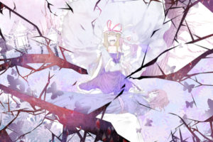 touhou, Girls, Blonde, Hair, Bow, Butterfly, Dress, Flowers, Hat, Long, Hair, Pink, Hair, Ribbons, Short, Hair, Tagme,  artist , Tears, Touhou, Tree, Yakumo, Yukari