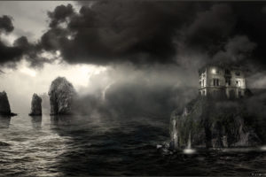 manipulation, Cg, Digital, Art, Ocean, Sea, Mood, Creepy, Spooky, Haunted, Sky, Clouds