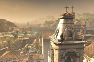 assassinand039s, Creed, Black, Flag, Edward, Kenwey, Ship, Sea, Hawana, City, Church, Tower, Cross