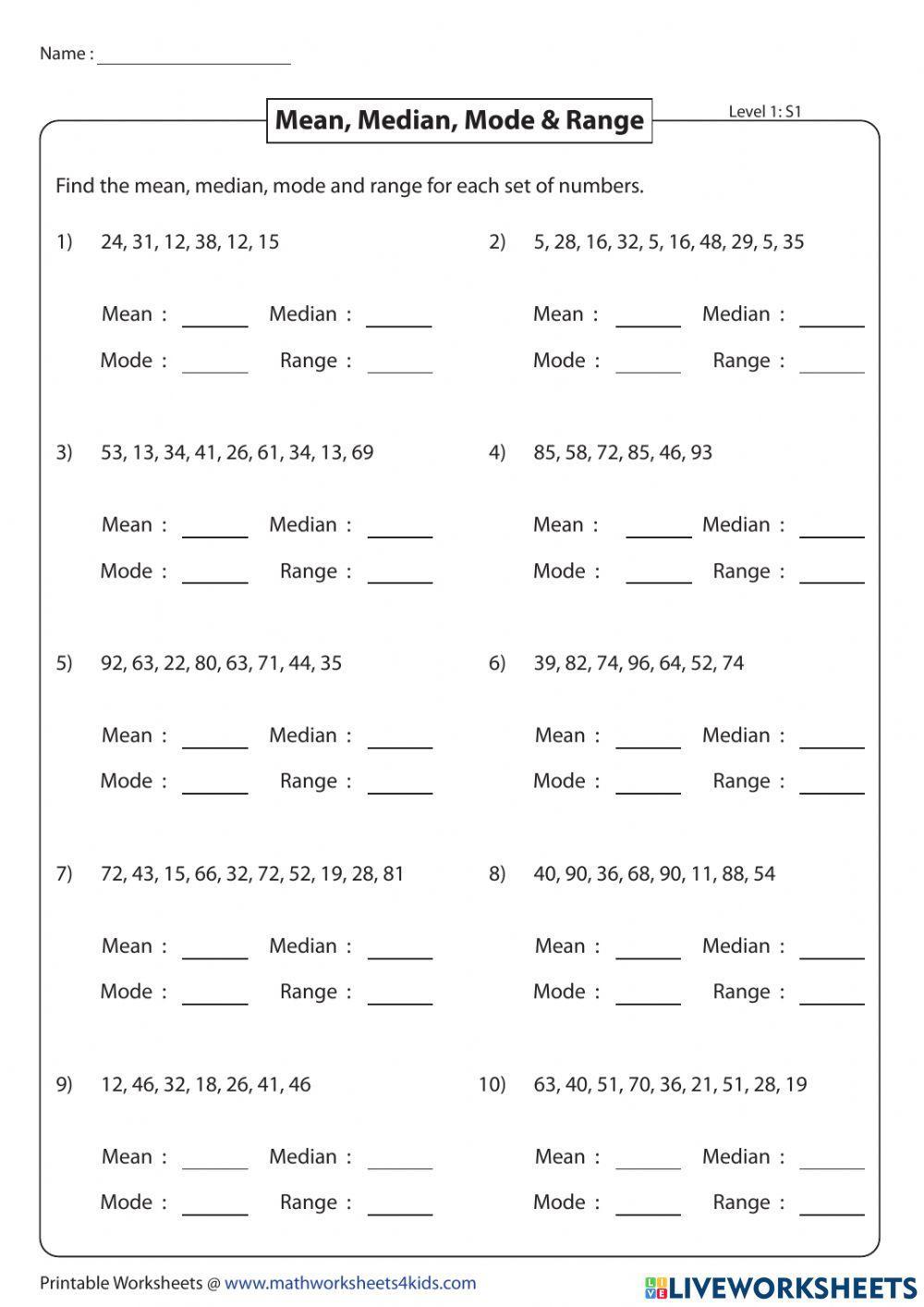 Mean, Median, Mode & Range Worksheets, Activities, Practice ...