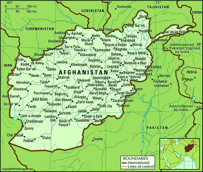 Labeled Afghanistan Map with States Capital and Cities