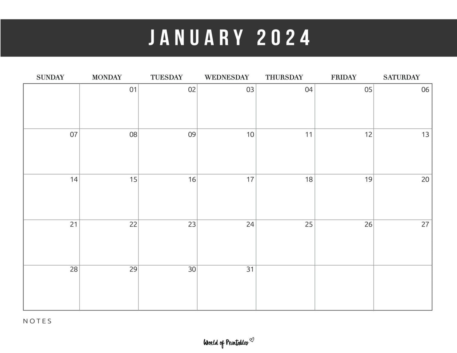 Free Printable January 2024 Calendars - World of Printables