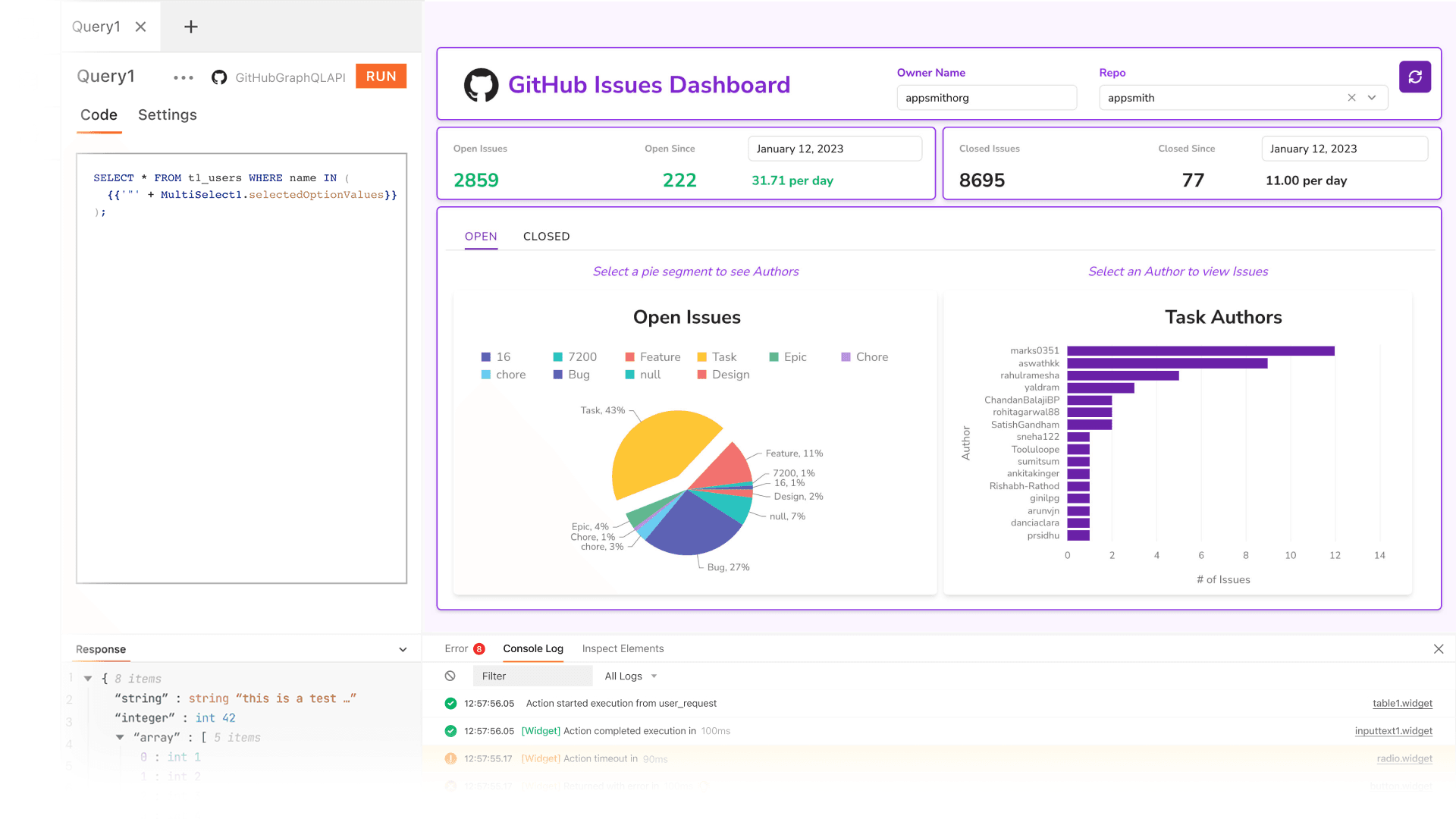 GraphQL • GitHub dashboard