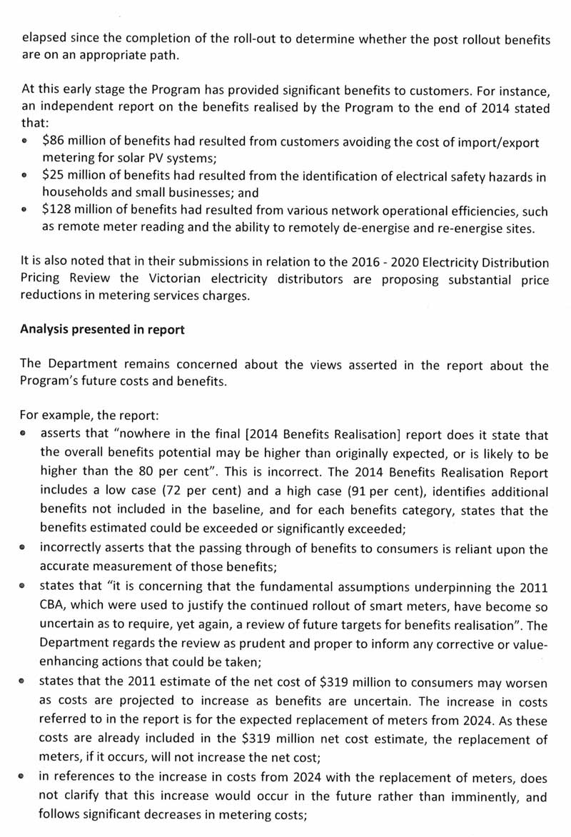 Response provided by the Secretary, Department of Economic Development, Jobs, Transport & Resources, page 2.