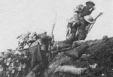 British soldiers go 'over the top' in World War One