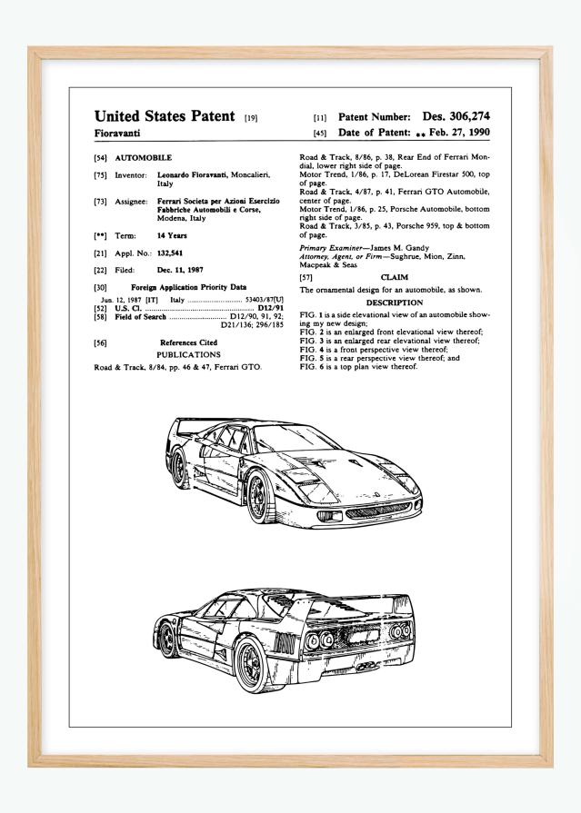 Rysunek patentowy - Ferrari F40 w Plakat