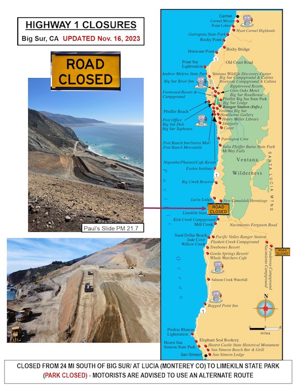 Highway 1 Closure Map - Big Sur